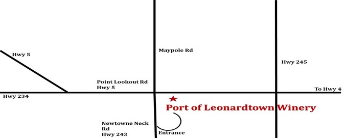 Map to Port of Leonardtown Winery in St Mary's county MD